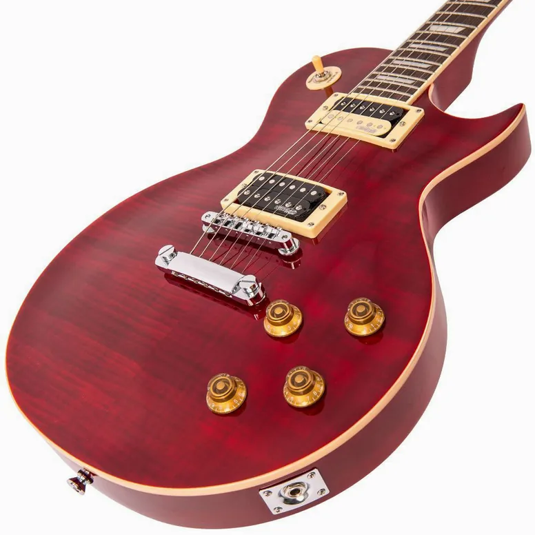 Vintage V100TWR Flamed Maple Thru Wine Red, vue 4, vue 4
